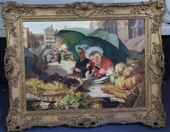 Lionel Percy Smythe R.A (1839-1918) Flemish fruit sellers 17.5 x 23.5in.
